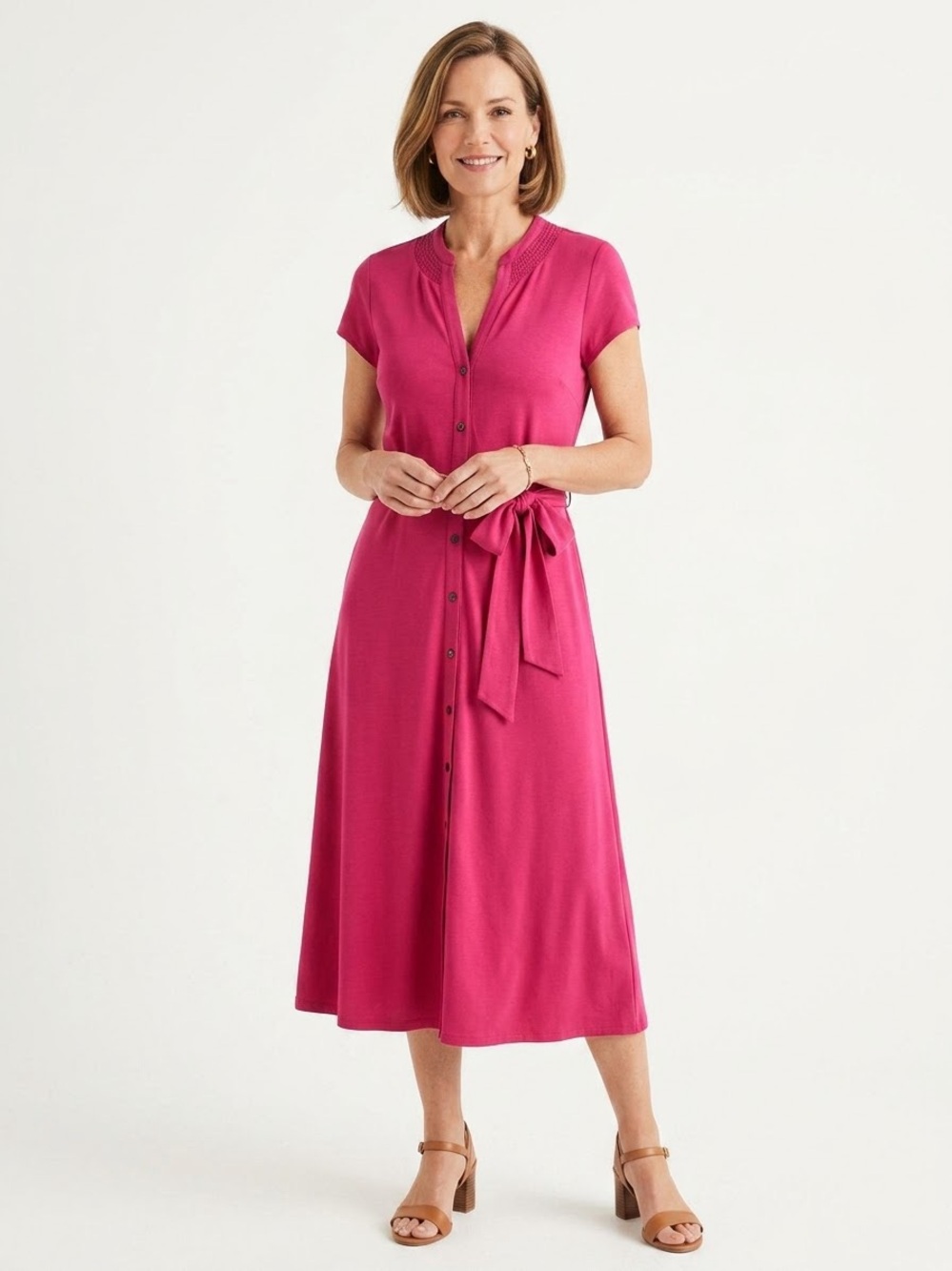 Boden Button-Front Midi Dress in Deep Raspberry Pink Sz 10 NWT
